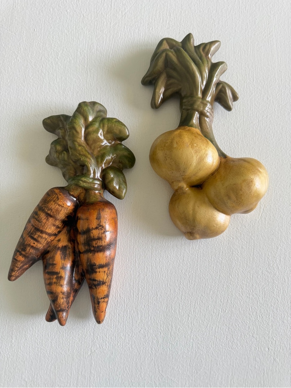 2 Vintage 1970’s Ceramic Vegetable Wall Plaque Decor Retro Kitchen
